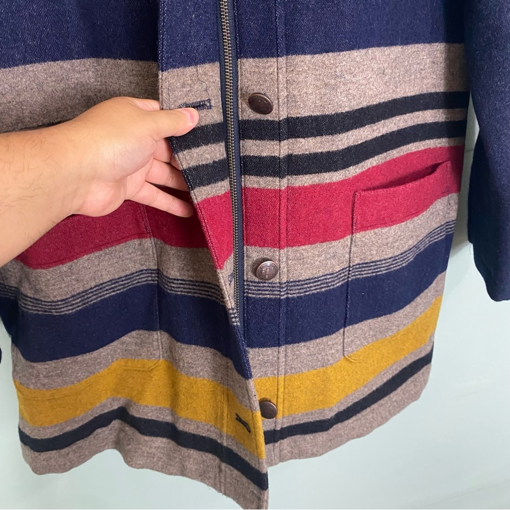 Pendleton‎ Camp Stripe Wool Navy Blue Parka Large - Picture 7 of 11